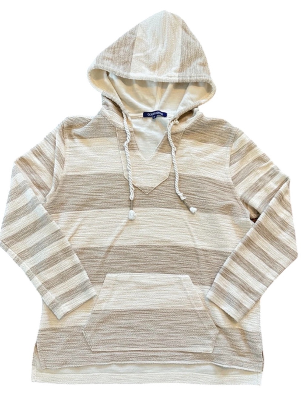 Ocean Drive tan & ivory striped hoodie size Medium